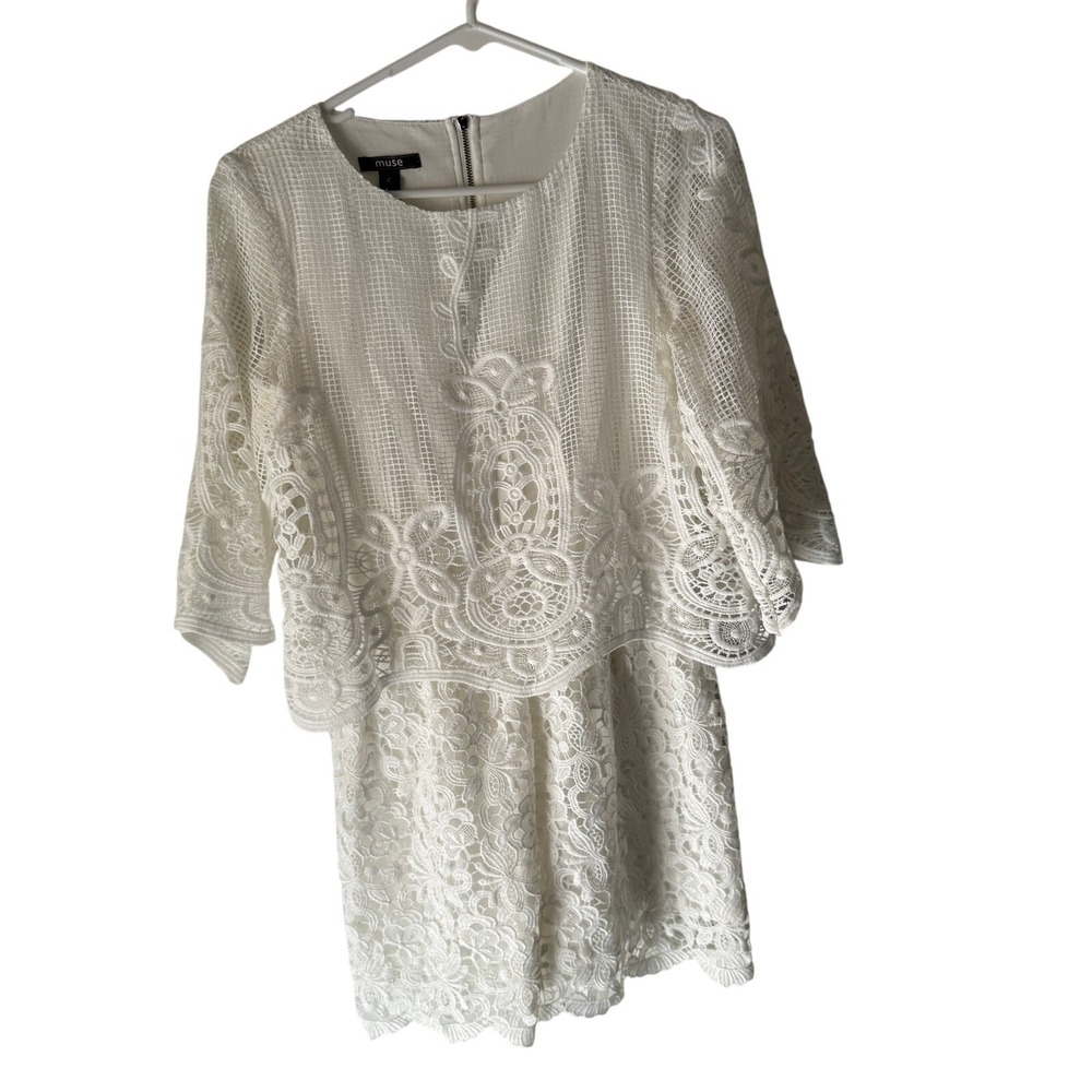 Muse‎ White Lace Overlay Romper Size 2 Kentucky Derby Boho Cottagecore